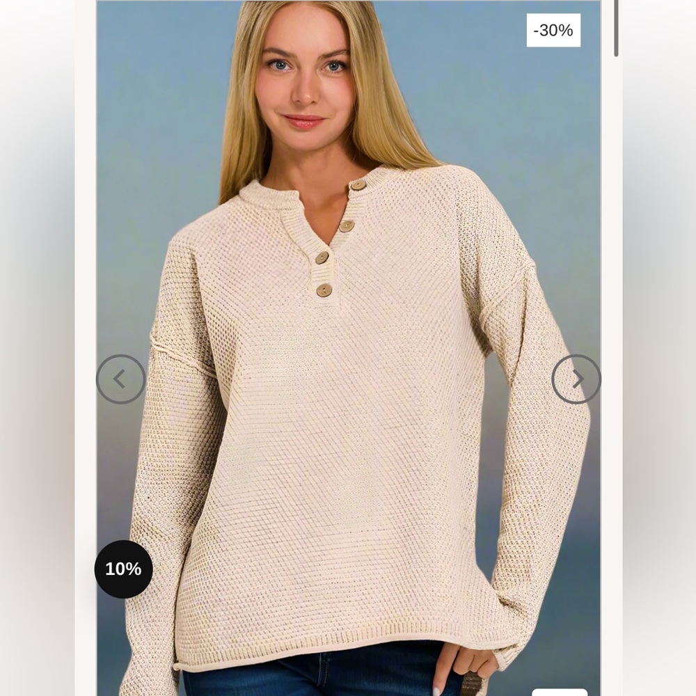 Blu Pepper Henley Waffle Sweater Beige Medium NWT